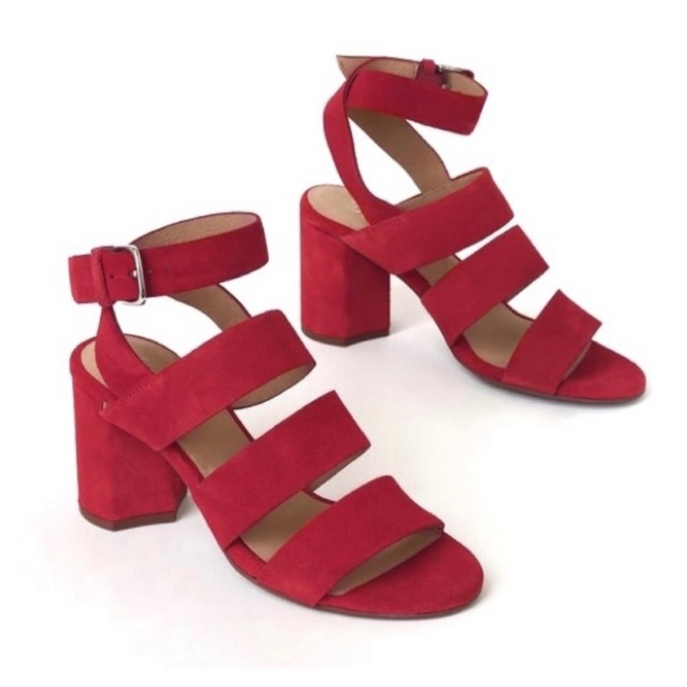 Seychelles Block Heel Sandals Womens 11 Red Suede Strappy Ankle Buckle
